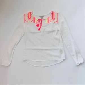 NWOT Decree Neon Embroidery Peasant Top
